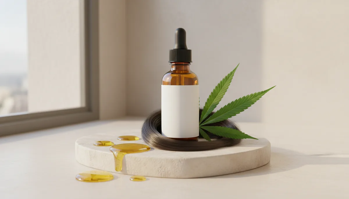 Illustration : Huile CBD cheveux : bienfaits, application et résultats concrets — Beauté Naturelle